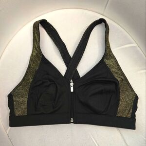Victoria's Secret Zip Front Cross Back Sports Bra Black And Gold Size M
